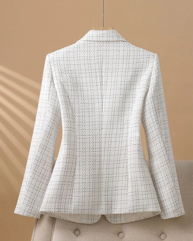Fashionable White Checkered Suit Jacket For Women  .