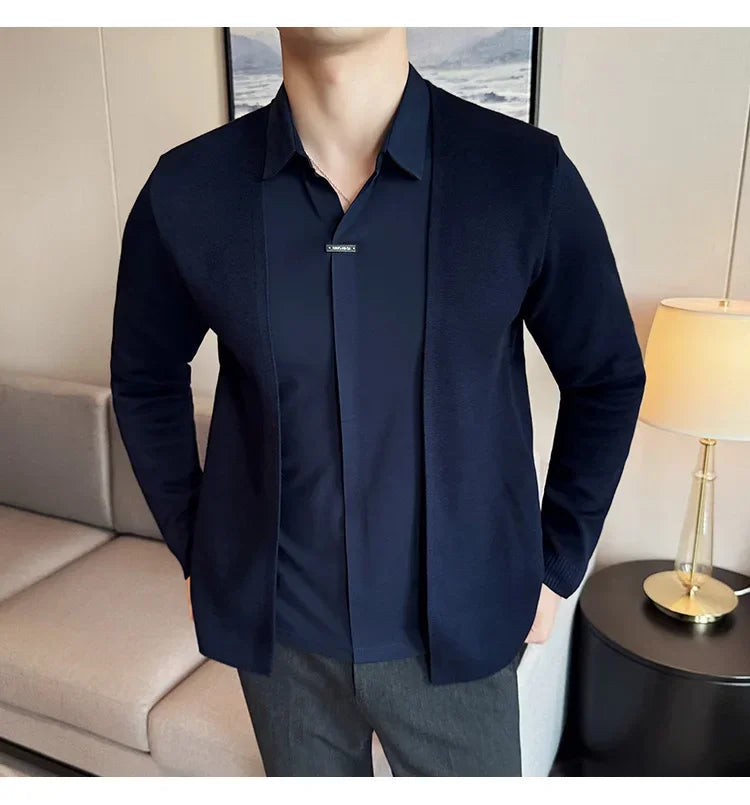 Autumn New Fake 2 Pieces Knitted Cardigan Traceless Shirt.