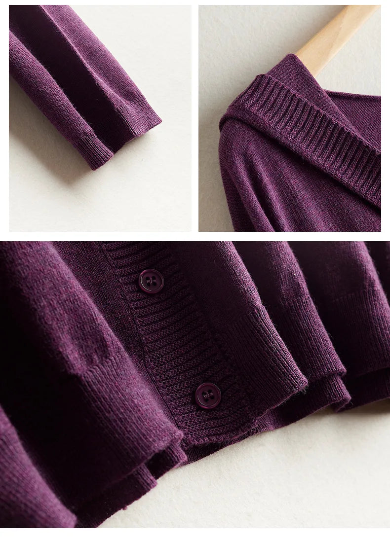 Birdtree 63.9% Silk Cashmere Blended Cardigan Hooded Loose Long Sleeve Knitted Coat Solid Casual Women's Top Autumn New T38533QM