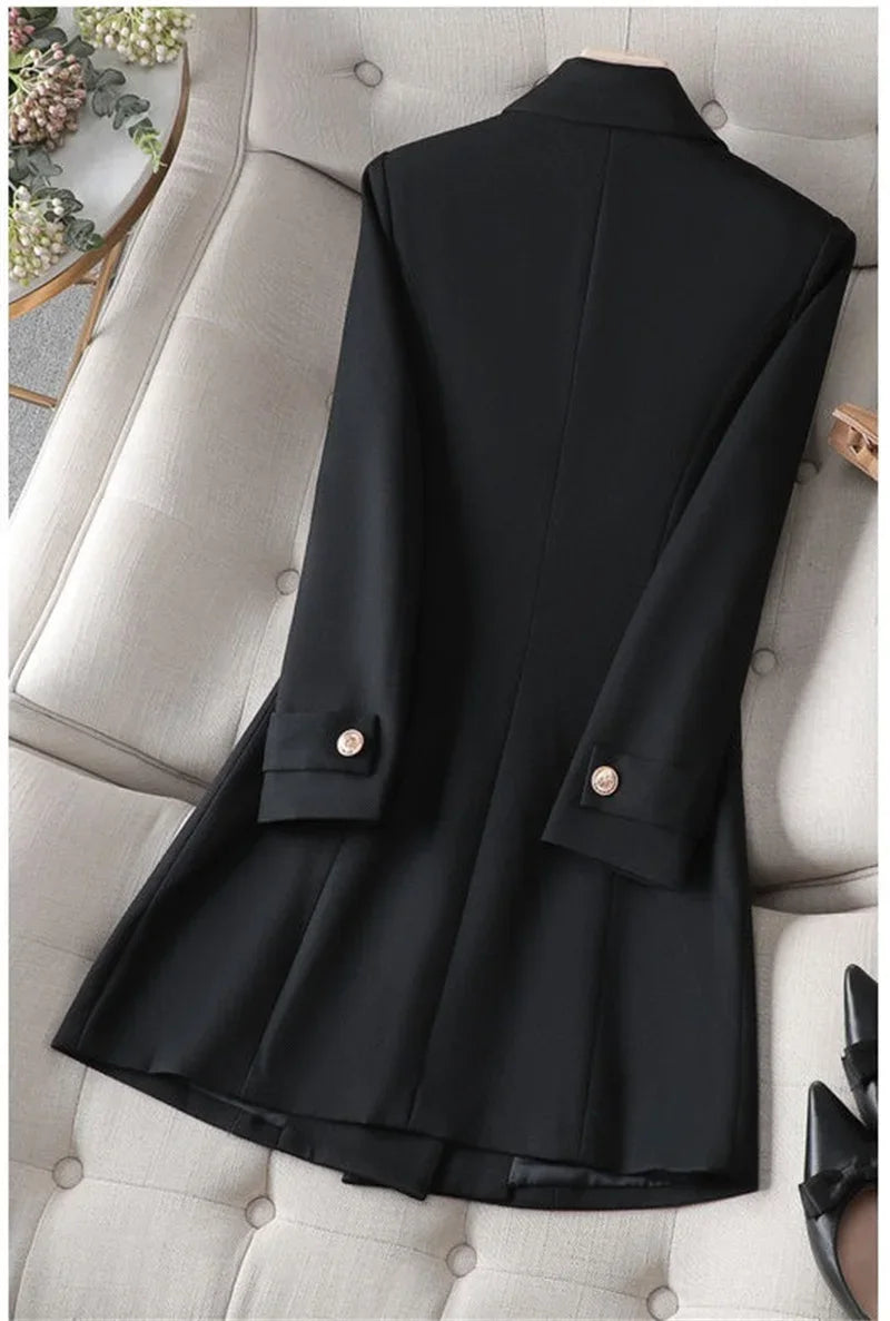 Autumn Winter Jacket Women Long Blazer Khaki Coffee Black .
