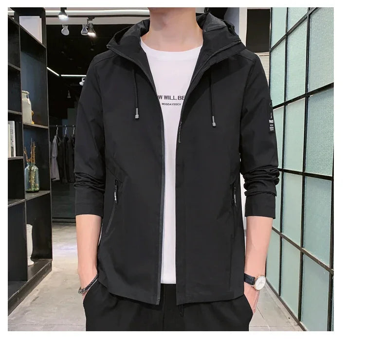 Fashion Solid Color Hooded Large Size Jacket Men's Casual.