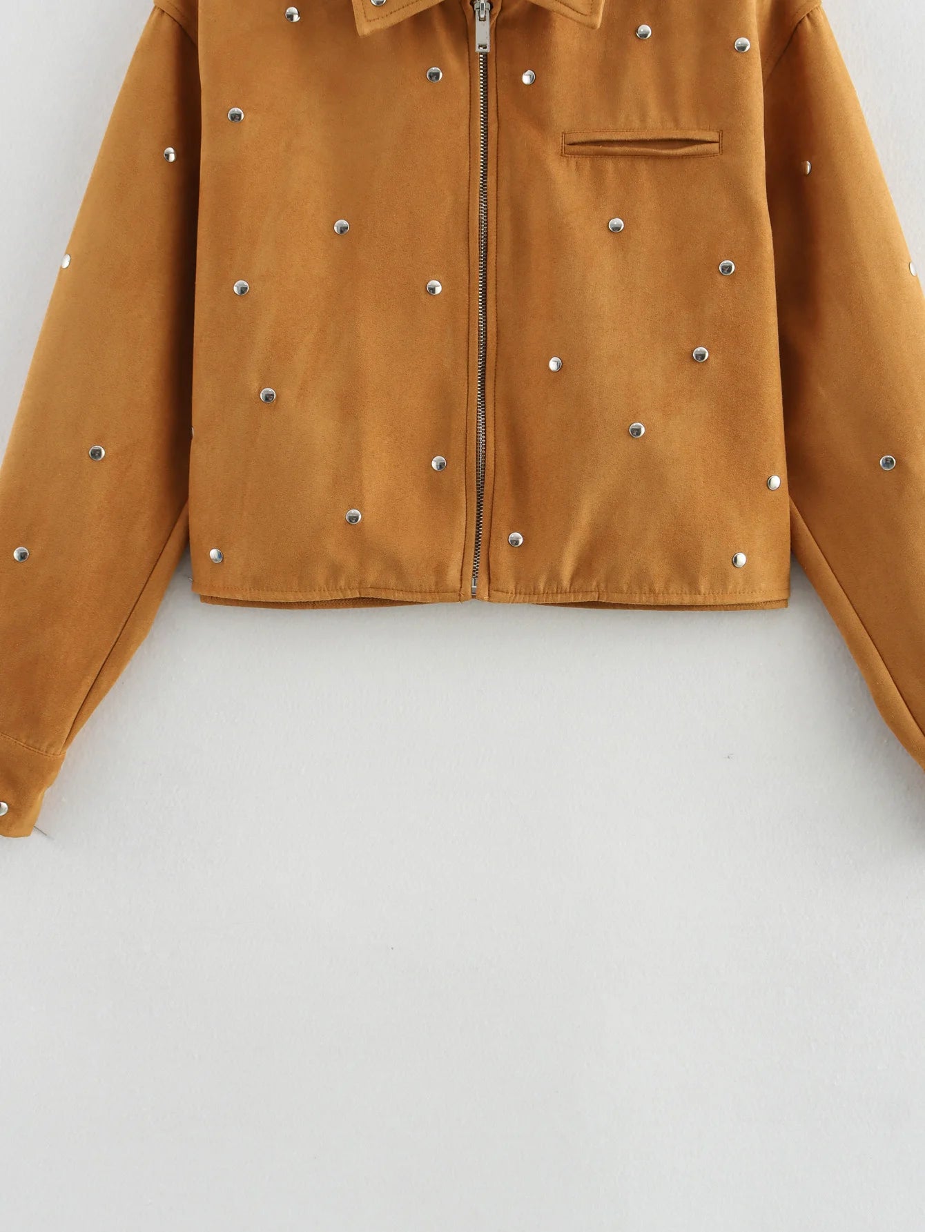 TRAFZA Casual Chic Women Solid Jackets Rivet Long Sleeve .