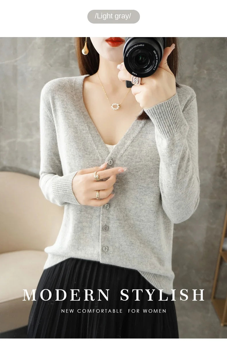 New V-Neck Temperament Small Fragrant Wind Women Loose Sweater .