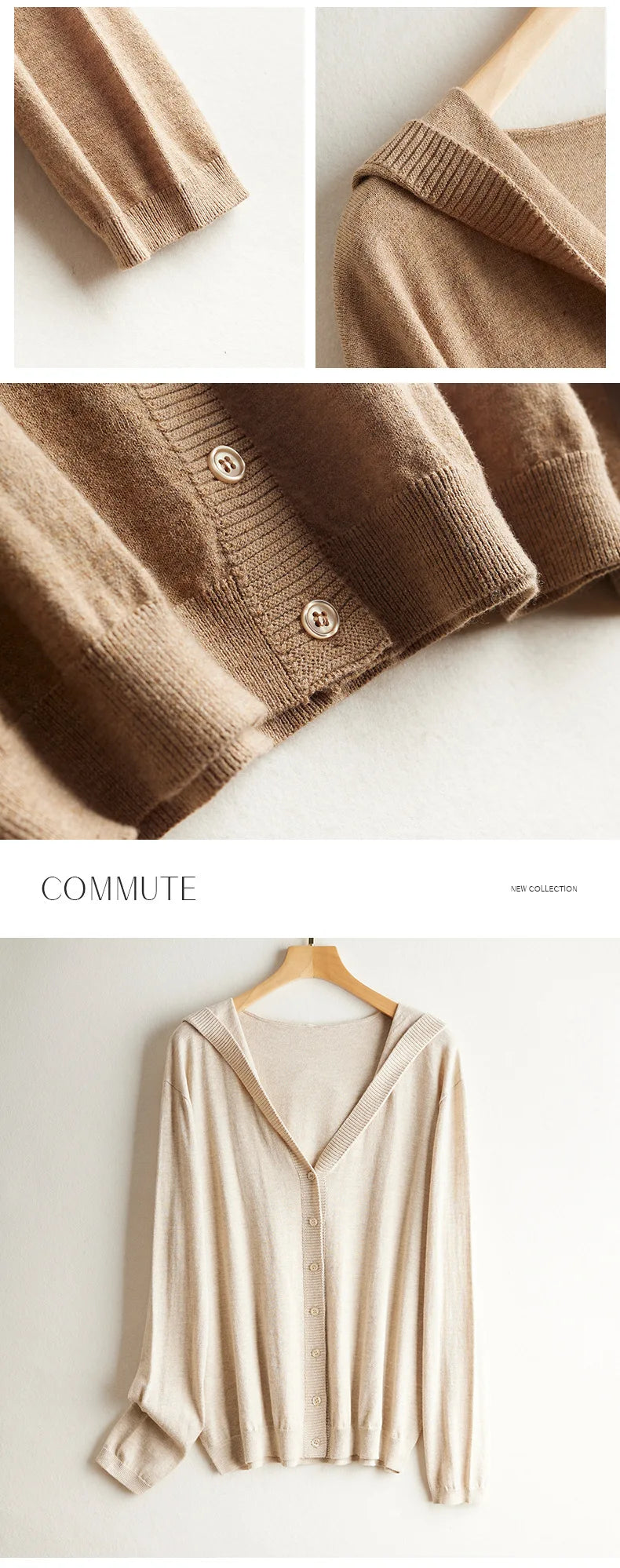 Birdtree 63.9% Silk Cashmere Blended Cardigan Hooded Loose Long Sleeve Knitted Coat Solid Casual Women's Top Autumn New T38533QM