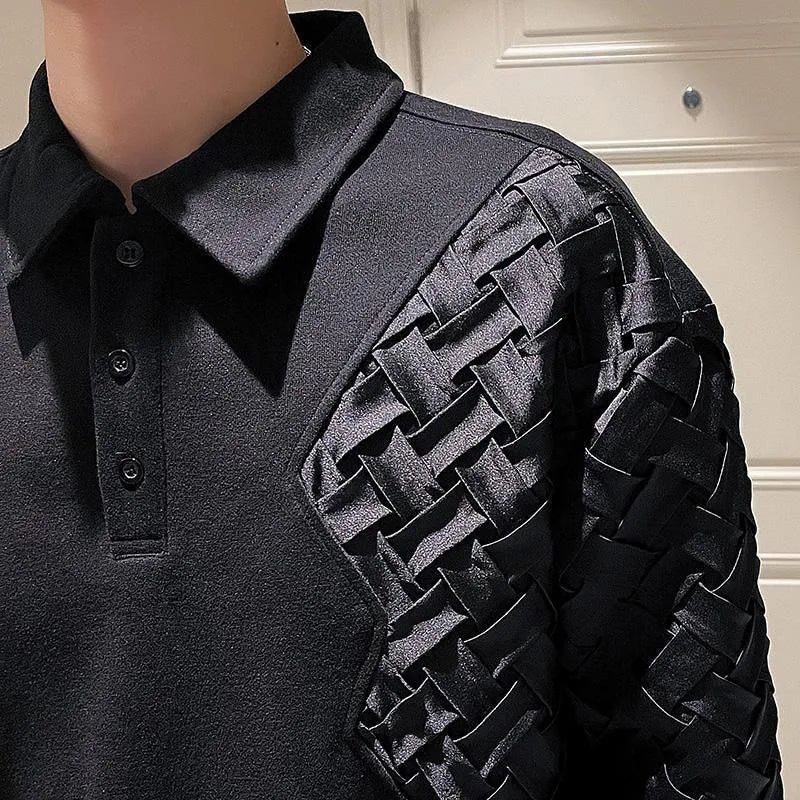 Fashion Sweatshirt Mens Splicing Design Long Sleeve Polo Shirt Spring Autumn Premium Solid Color Tops Streetwear Handsome Coat