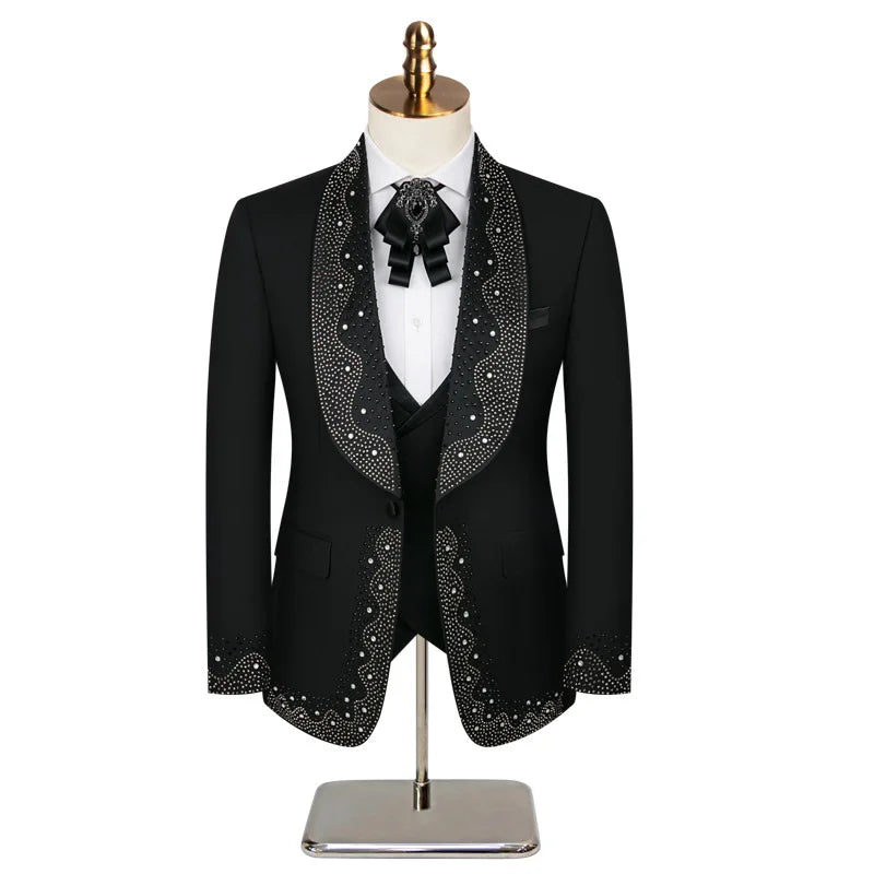 Elegant Groom Wedding Tuxedo Formal Prom Party Male Suit Slim (Blazer+Vest+Pants)