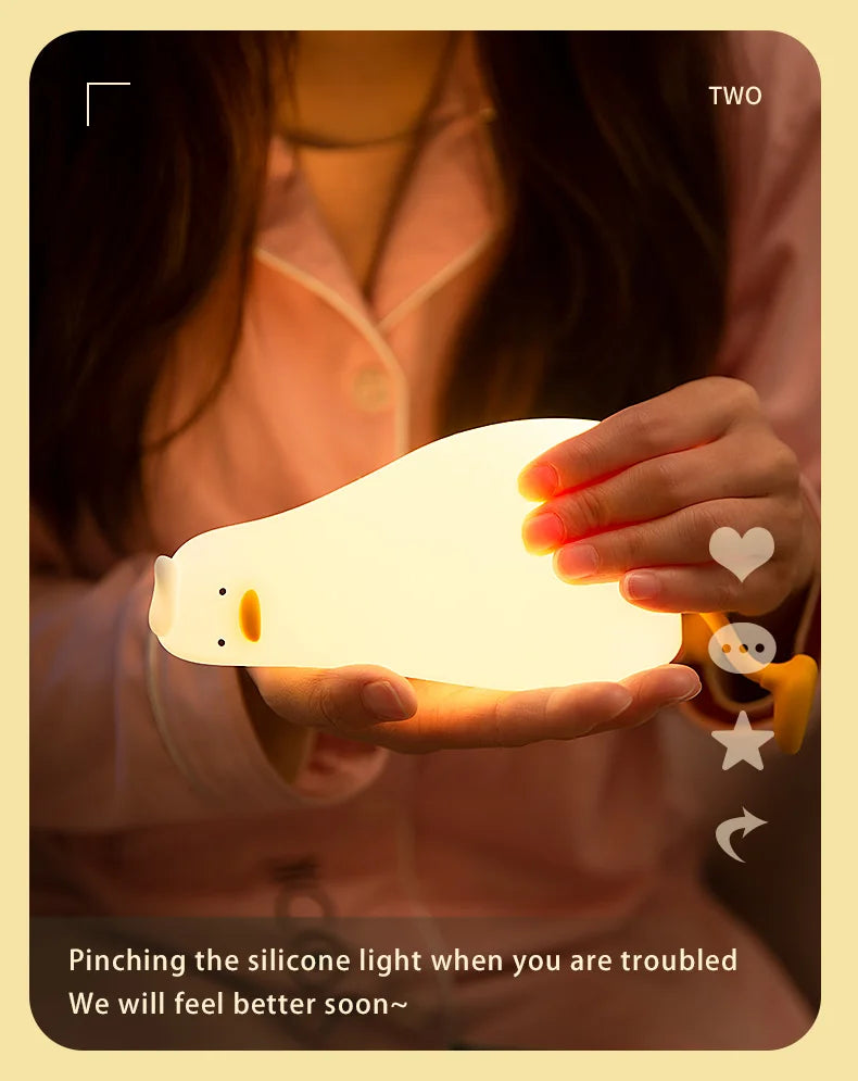 LED Cute Duck Nightlight USB Rechargeable Night Lamp Touch Sensor.