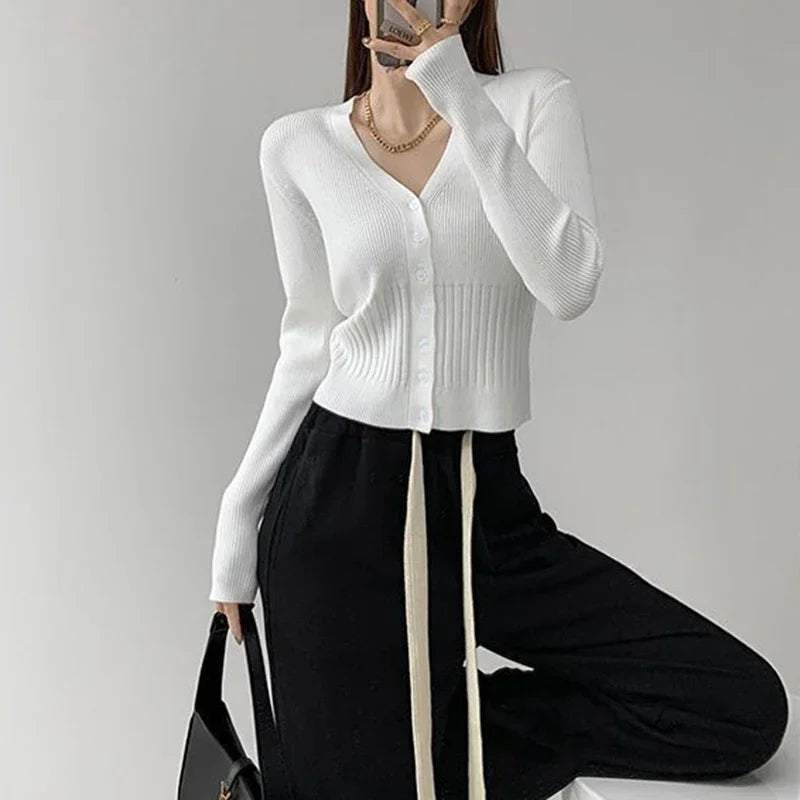 Rimocy Women's V Neck Cropped Cardigan Korean .