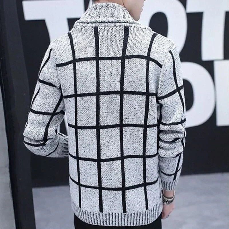 Man Clothes Cardigan Knitted Sweaters for Men No Hoodie Patchwork.
