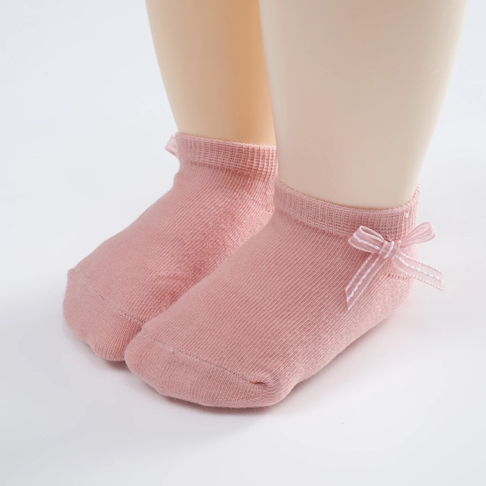 3 Pairs/lot Kids Girls Socks Cotton Children's Anti-slip Boat Socks For Girl Solid Color Bow Kid Sock Four Season 0-5Y