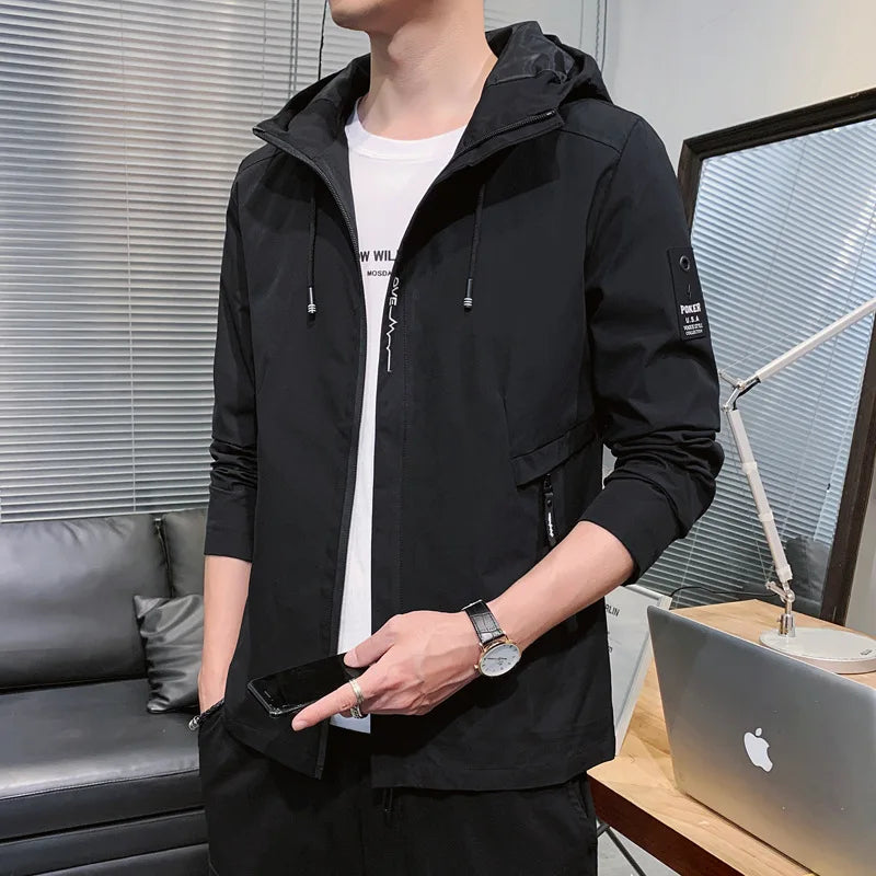 Fashion Solid Color Hooded Large Size Jacket Men's Casual.