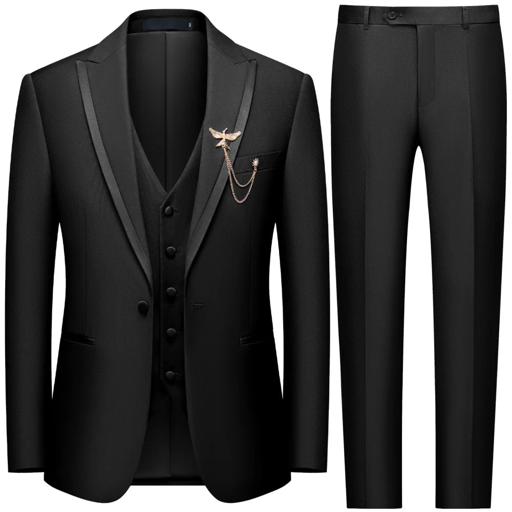 Men's black 3-piece slim fit elegant formal casual 3-piece set .
