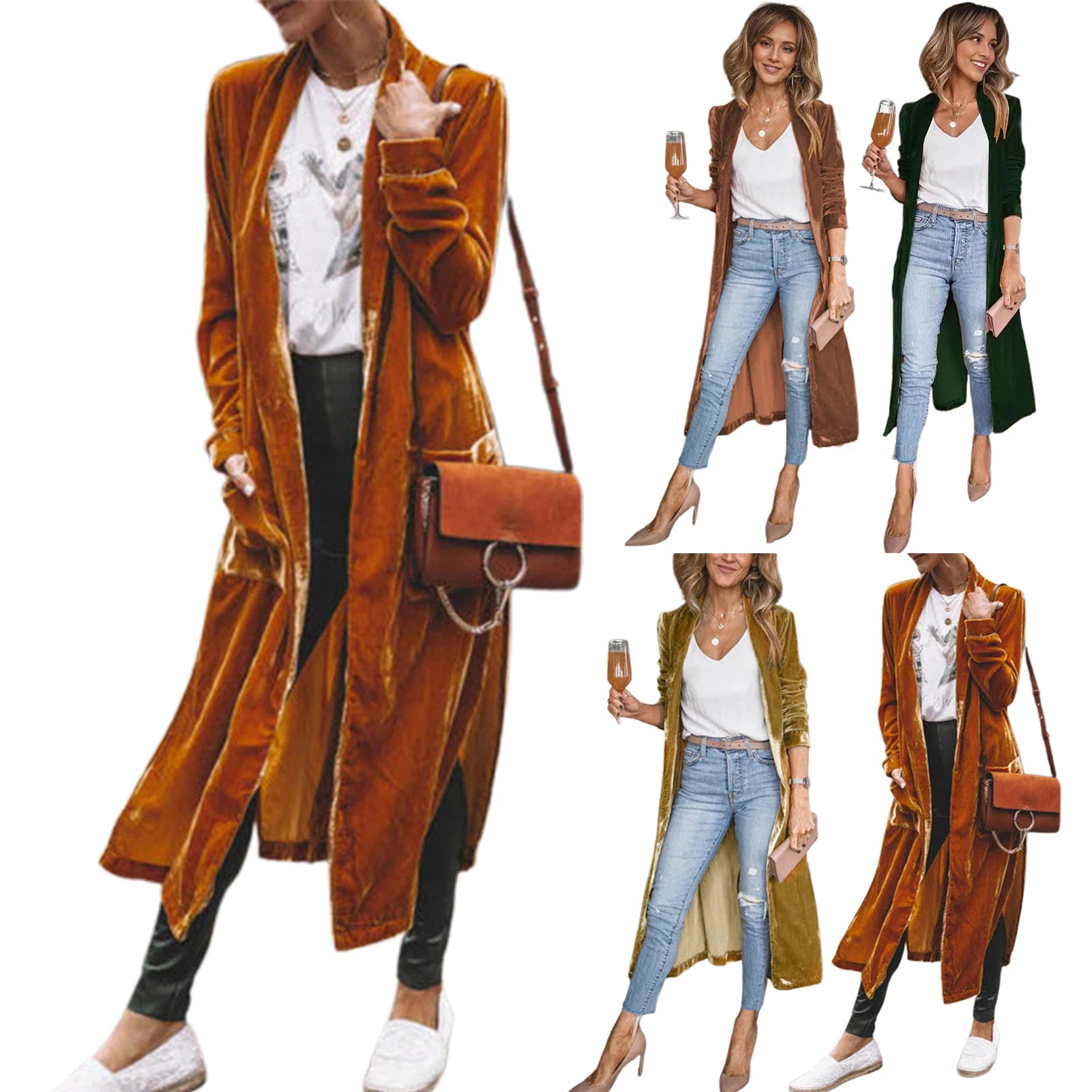 Stylish Women Coat Warm Fashion Golden Velvet Small Suit Jacket .