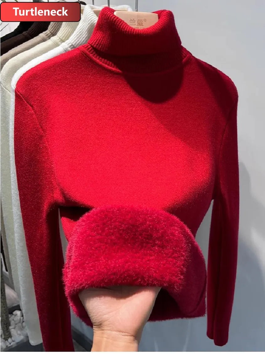 Turtleneck Winter Sweater Women Elegant Thicken Velvet.