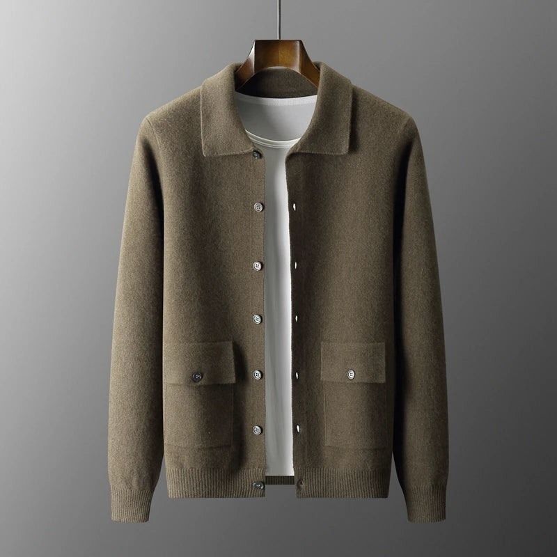 Autumn/Winter Cashmere Cardigan Men's Polo Neck Sweater.