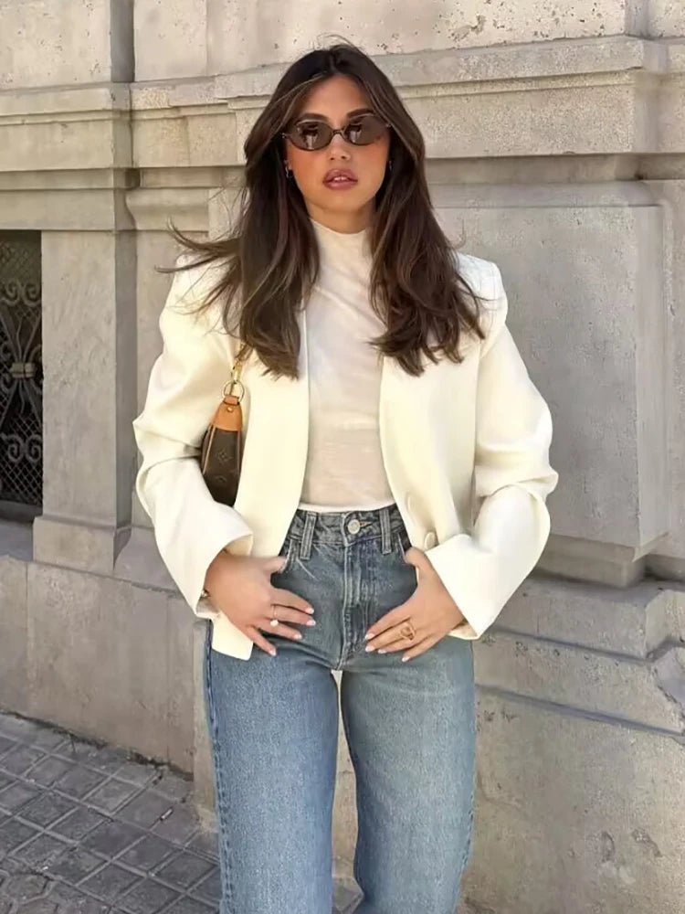 Vintage Women White Casual Blazer Jackets.