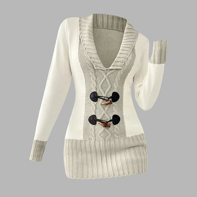 Women's Sweaters Tops Contrast Color Mock Horn.