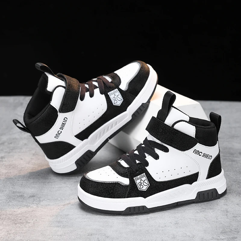Kids Board Casual Shoes High Top Boys Girls Sneakers Leather Waterproof .