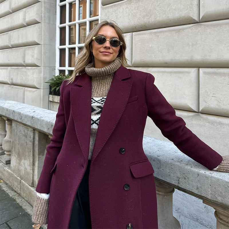 Faux Fur Long Jackets Women Casual Loose Lapel Double Breasted.