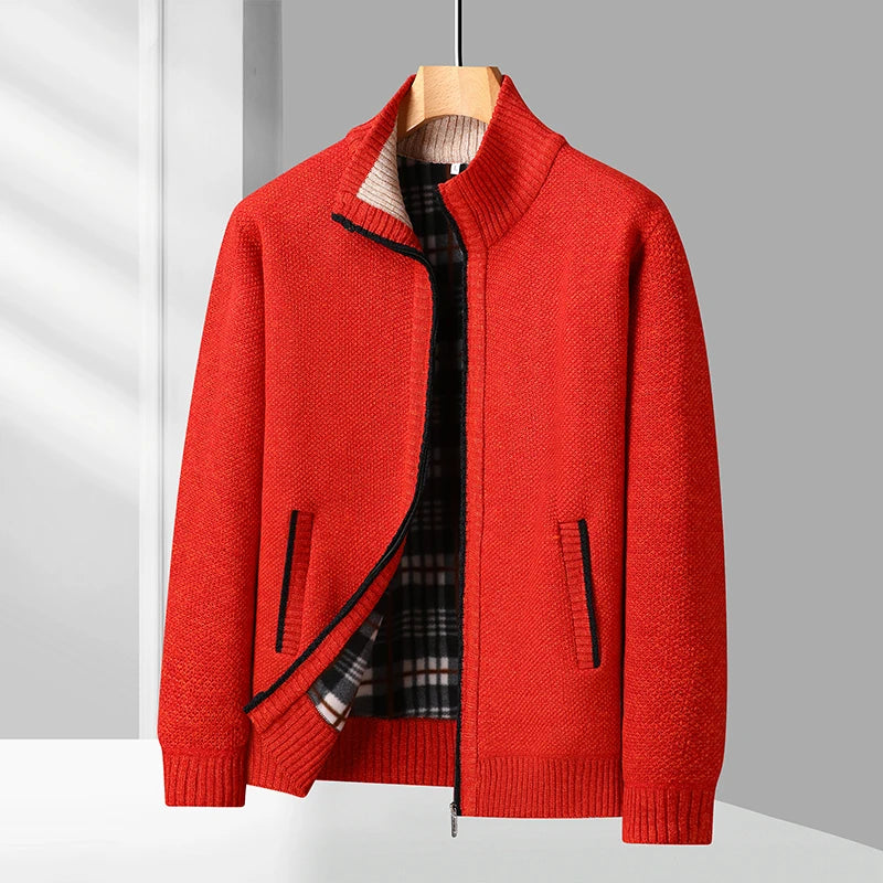 Men's Knitted Cardigan Jacket Autumn Winter Plush Sweater Men's.