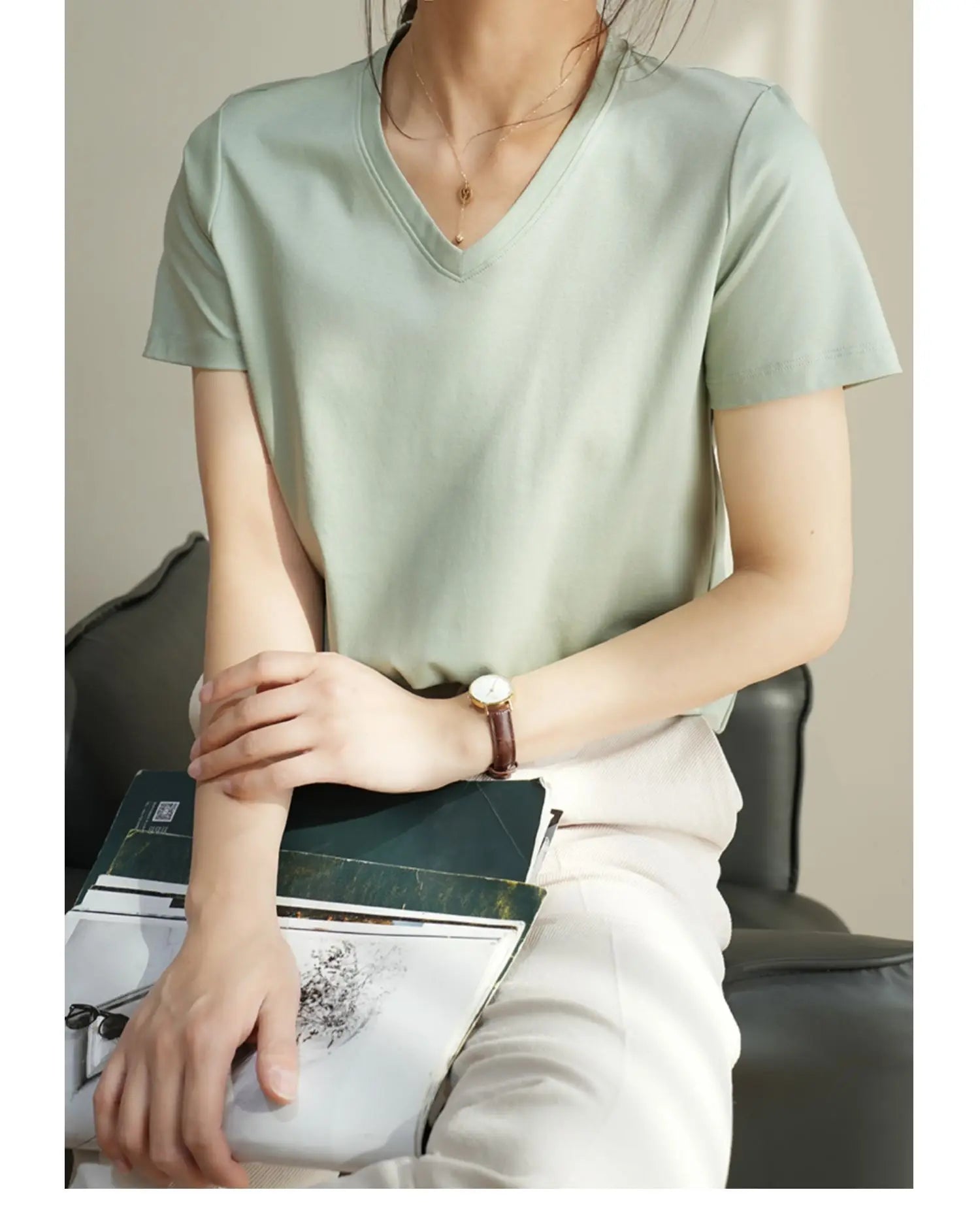 Summer Mercerized Cotton Women Silk T-shirts O Neck Short Sleeve Loose Straight T-shirts Casual Tees For Minimalist 2021