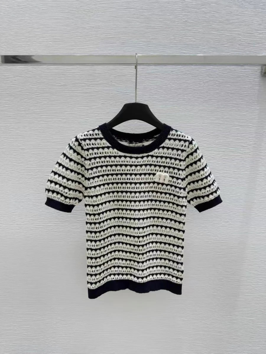 Knit Sweater T-shirts Women Embroidered Short Sleeve .