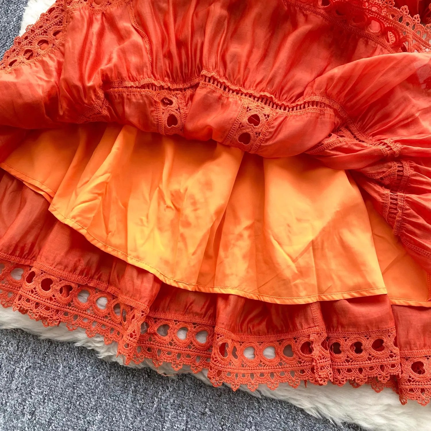 Spring Summer Embroidery Lace Stitching Hollow Out Midi Dress Women's Stand Collar Single Breasted Belt Loose Party Vestidos