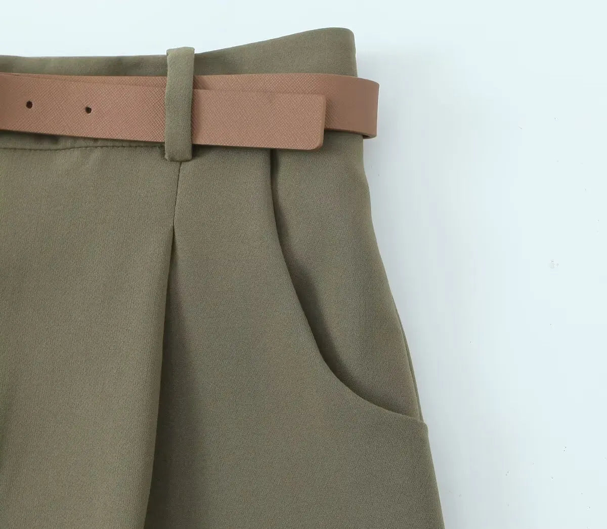 ZBZA Women's Belted Pleated Trousers High Waist Side Pockets .