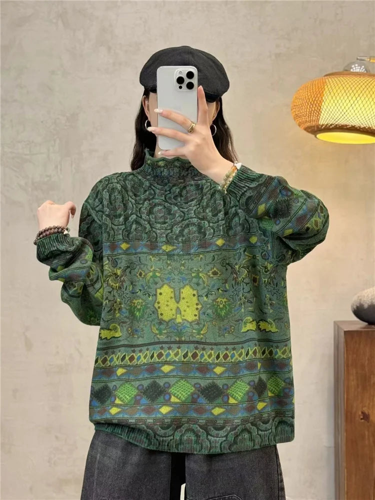 Amax luluE Fashion Pullover Woman Winter Printed Loose.
