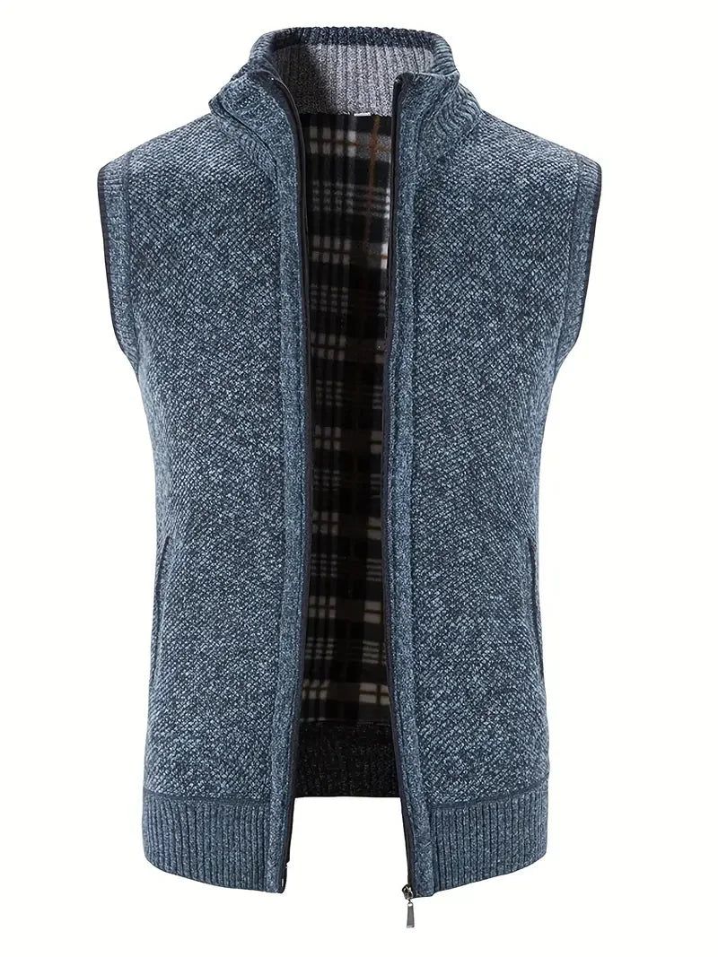 Man Winter Sweater Solid Color Vest Leisure And Comfortable Warm.