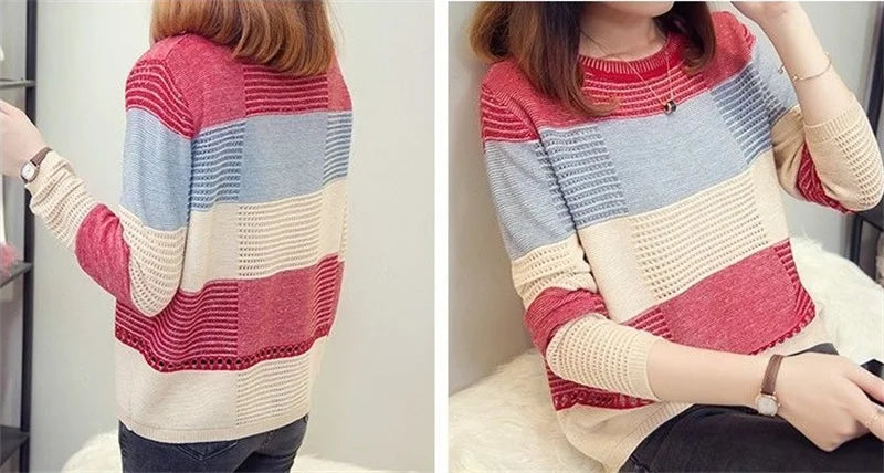 Sweater Women Purple Striped Stripes Pullover Thin Knitting .