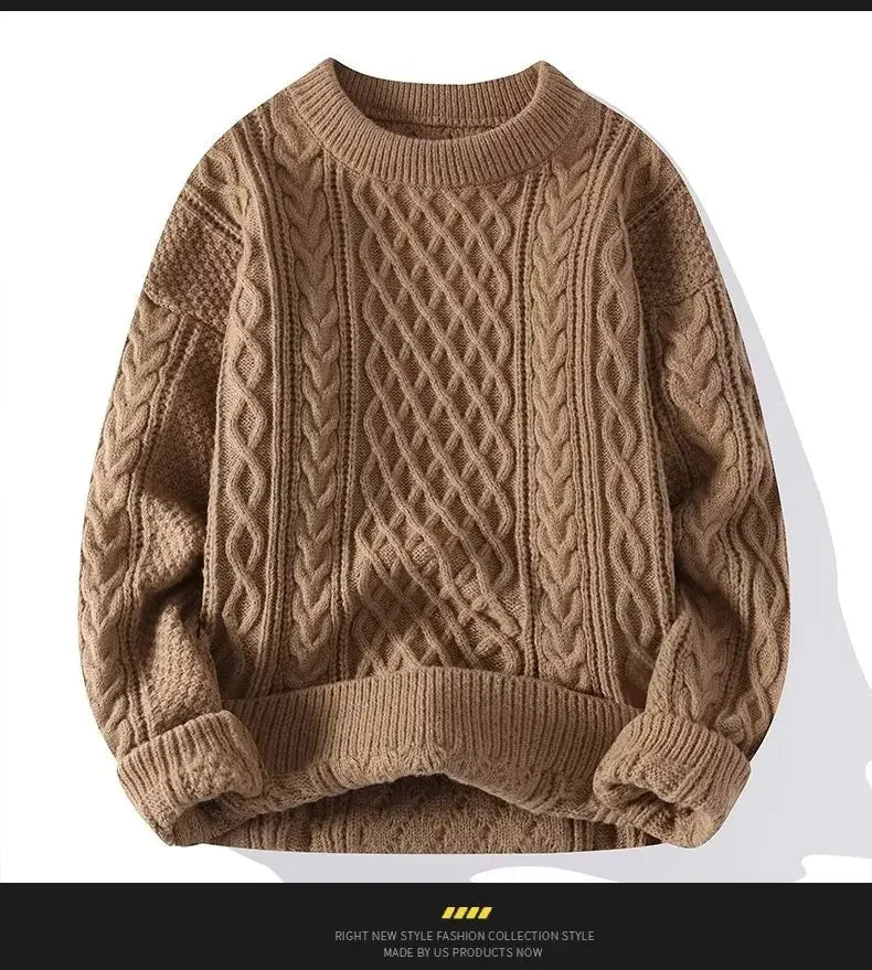 Trendy Knitted Sweater For Men Casual Round Neck Warm Inner Loose.