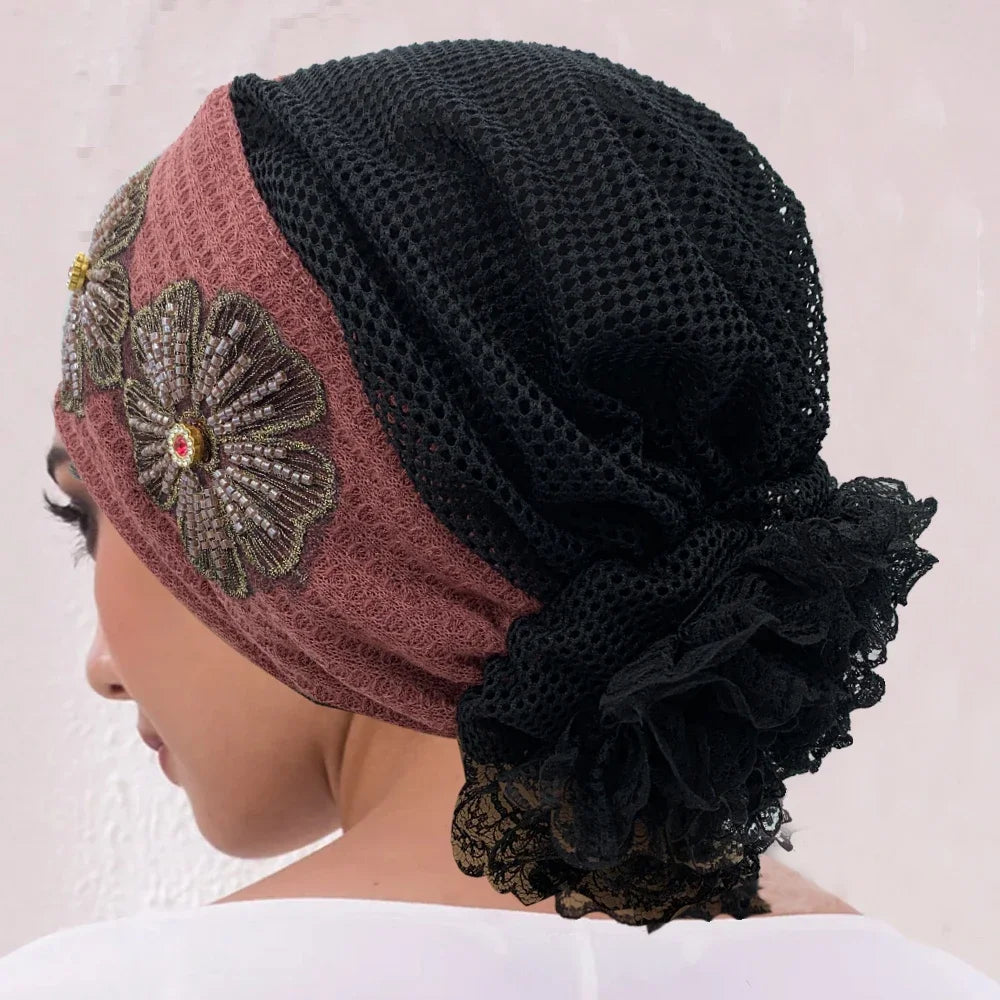 Muslim Under Scarf Hat Cancer Chemo Hats Turbante mujer Embroidery.