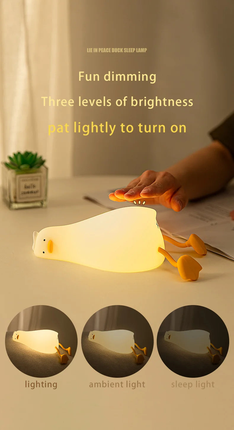 LED Cute Duck Nightlight USB Rechargeable Night Lamp Touch Sensor.