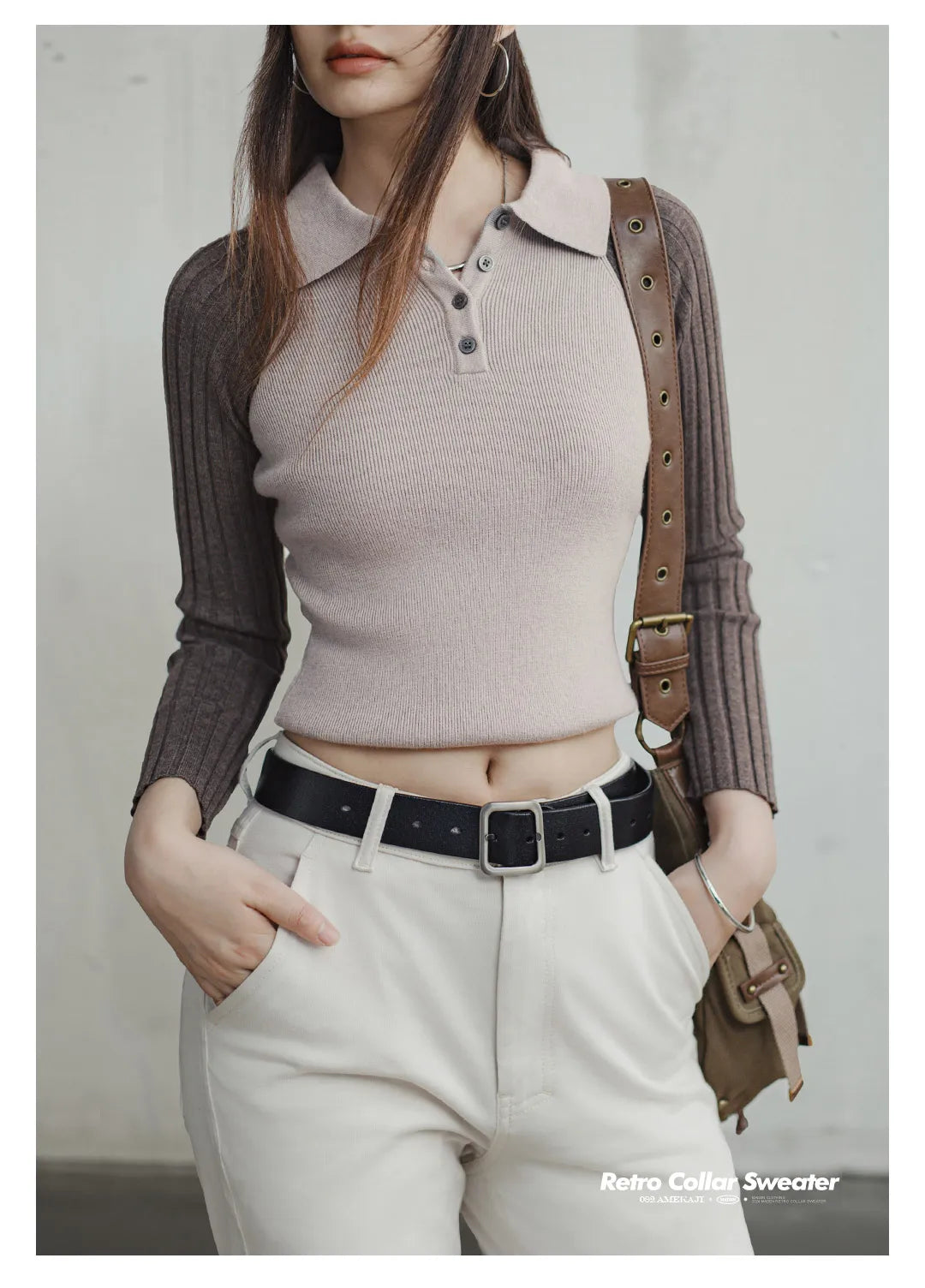 Maden Casual Spliced Knitted Sweater Button Slim Fit Bottoming Versatile Sweater .