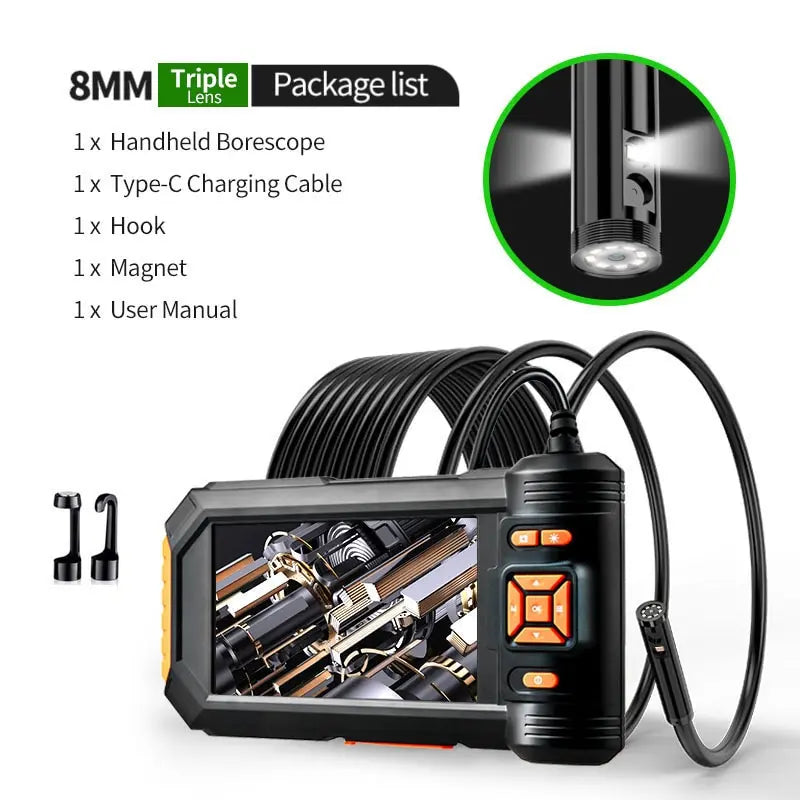 Dual & Triple Lens Industrial Endoscope 1080P 5 ''LCD Borescope Inspection.