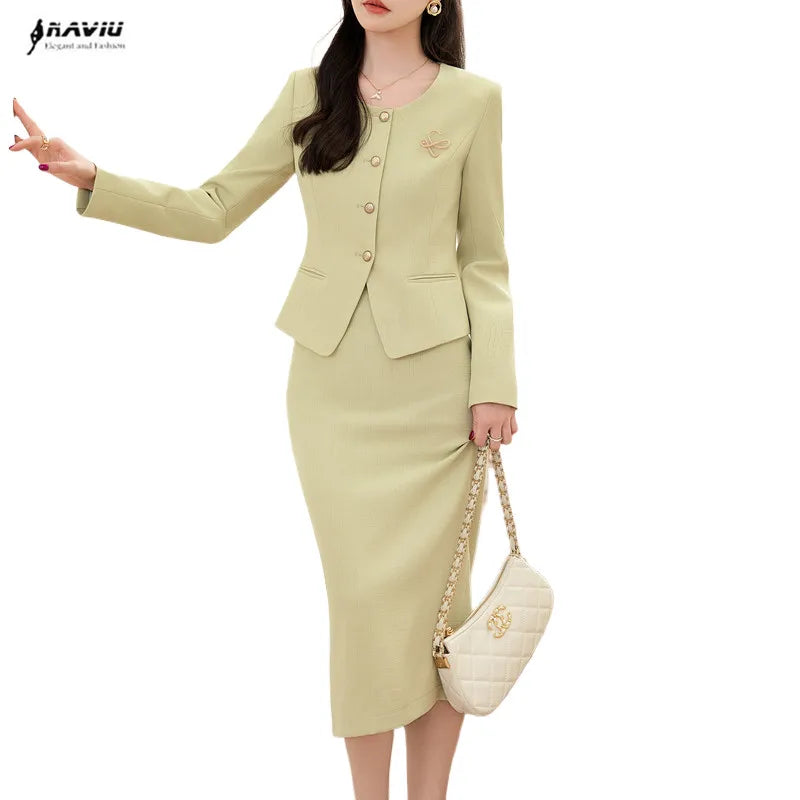 NAVIU Fashion French Vintage Tweed Two Piece Sets Women.