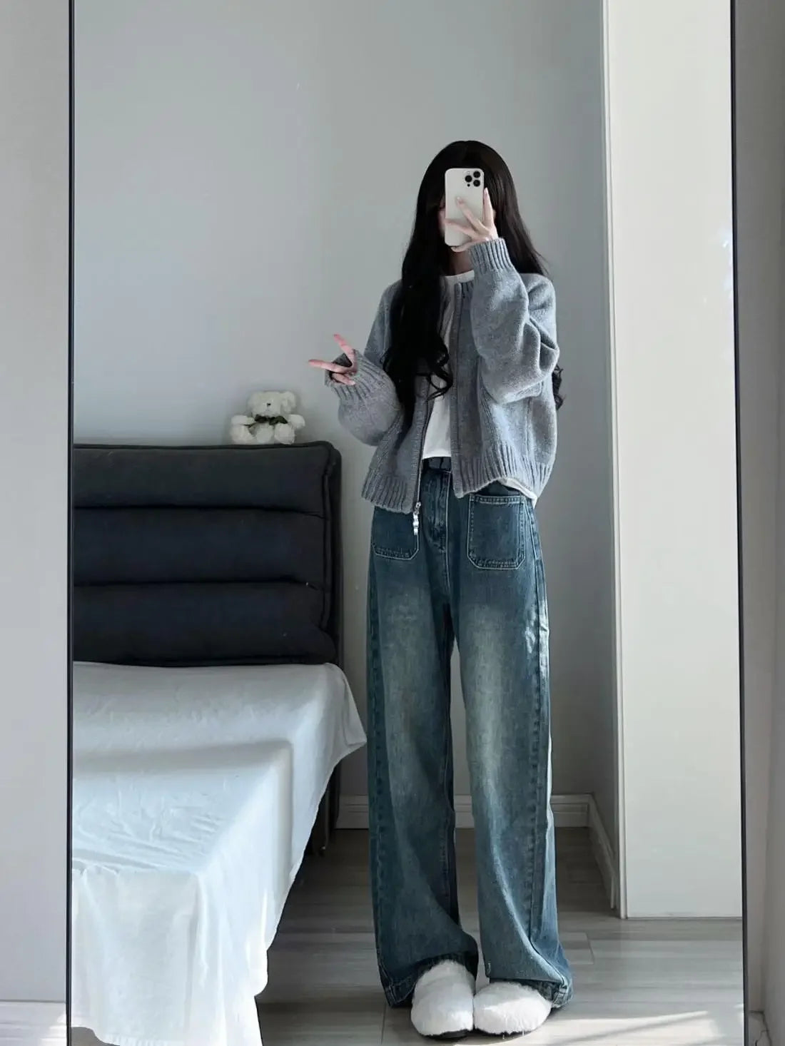 Gray Short Sweater Coat Women Clothing Autumn Winter New Loose .