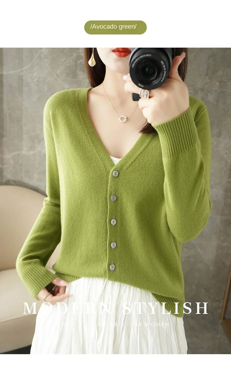 New V-Neck Temperament Small Fragrant Wind Women Loose Sweater .