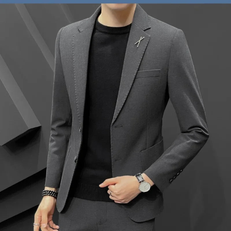 2 Piece Formal Outfit Set Male Big Size Grey Full Men's Dress .
