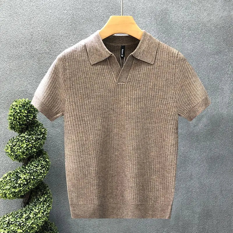 Men's Polo Shirt, Korean Style Slim Fit Collar Solid Color Casual Thin Sleeve Trendy Knit Top