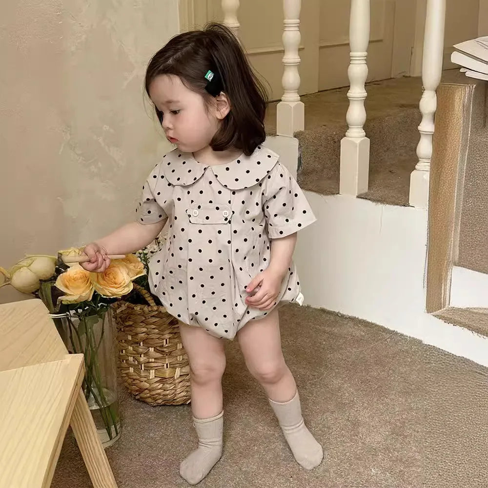 2025 Summer New Baby Girl Plaid Bodysuit Newborn Toddler Girl Dot Print Short Sleeve Jumpsuit Cute Infant Princess Clothes