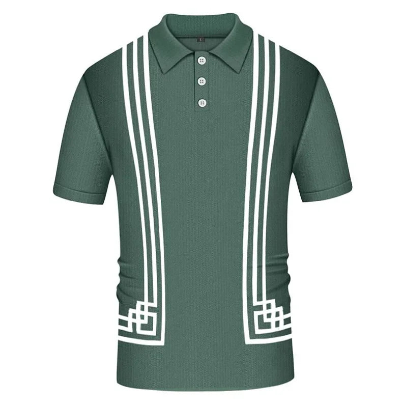 Men's Polo Shirts Vintage Striped Lightweight Knit Golf Shirts Classic Casual Short Sleeves Tops Male Business Social Shirt