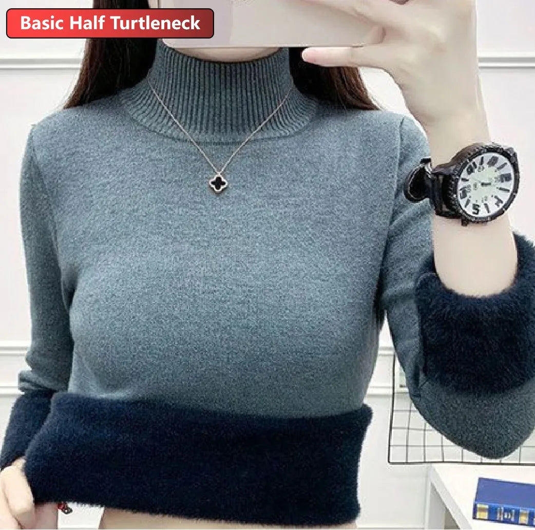 Turtleneck Winter Sweater Women Elegant Thicken Velvet.
