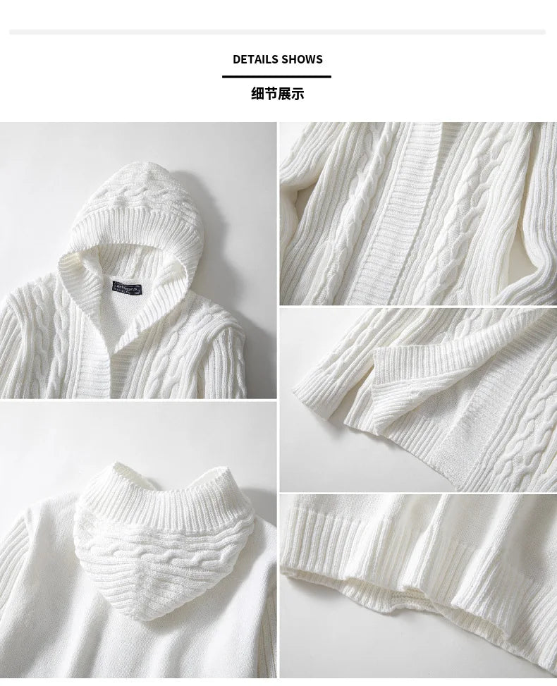 Men Cardigan Sweaters Hooded Coat Full Sleeve Solid Coats Casual .