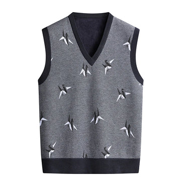 Men‘s V-neck Sweater Vest Autumn Winter Fleece Lining Knit.