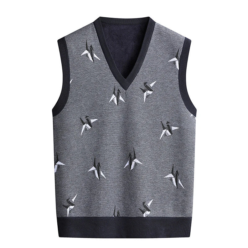 Men‘s V-neck Sweater Vest Autumn Winter Fleece Lining Knit.