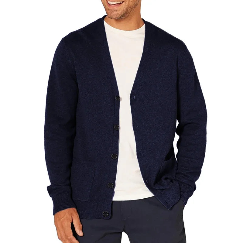 New Spring Men's Long Sleeved Cardigan Wool Sweater.