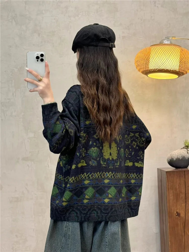 Amax luluE Fashion Pullover Woman Winter Printed Loose.