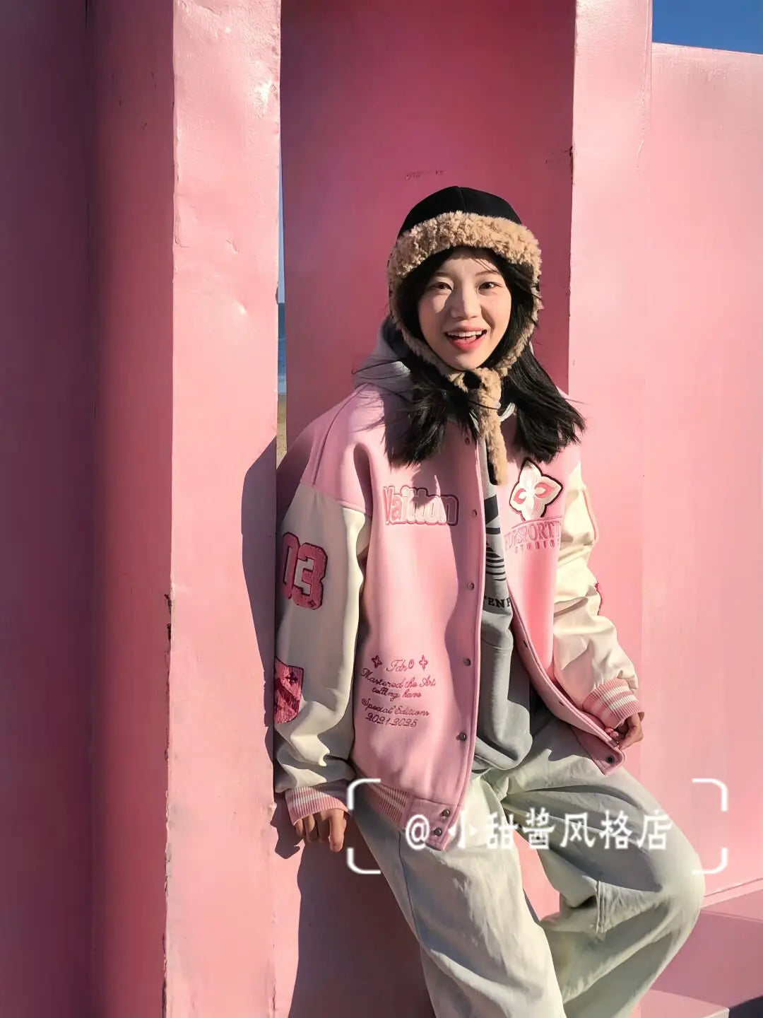 pink baseball uniform for women INS spring sweet girl jacket .